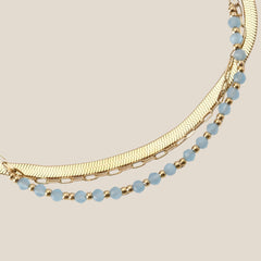 Triple Line Nature Stone With Gold Beads Fußkette