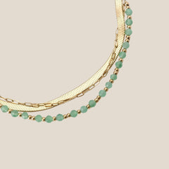 Triple Line Nature Stone With Gold Beads Fußkette
