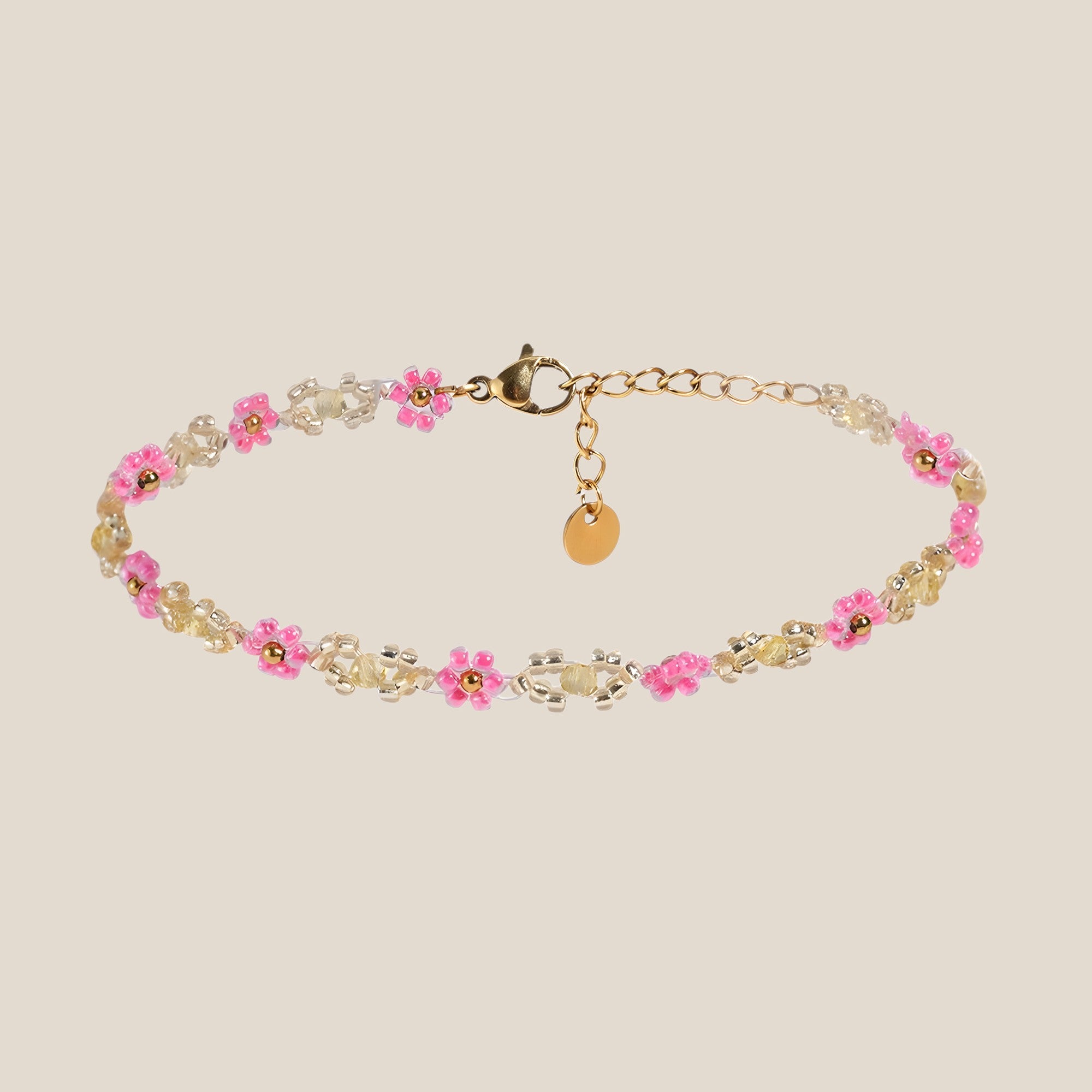 Monochrome Color Flower With Beads Deco Summer Fußkette