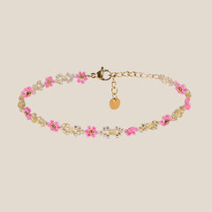 Monochrome Color Flower With Beads Deco Summer Fußkette