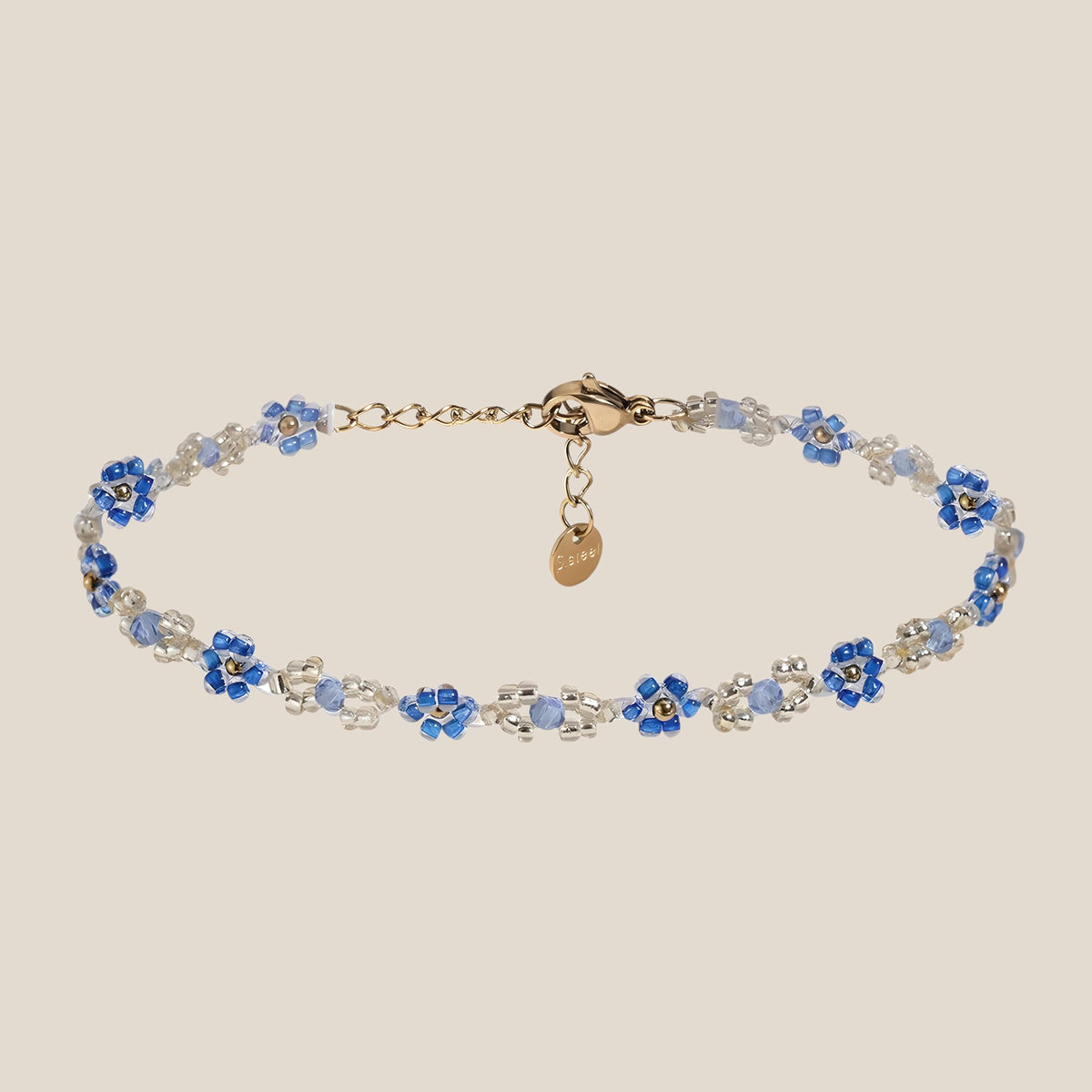 Monochrome Color Flower With Beads Deco Summer Fußkette