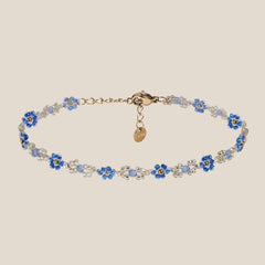 Monochrome Color Flower With Beads Deco Summer Fußkette