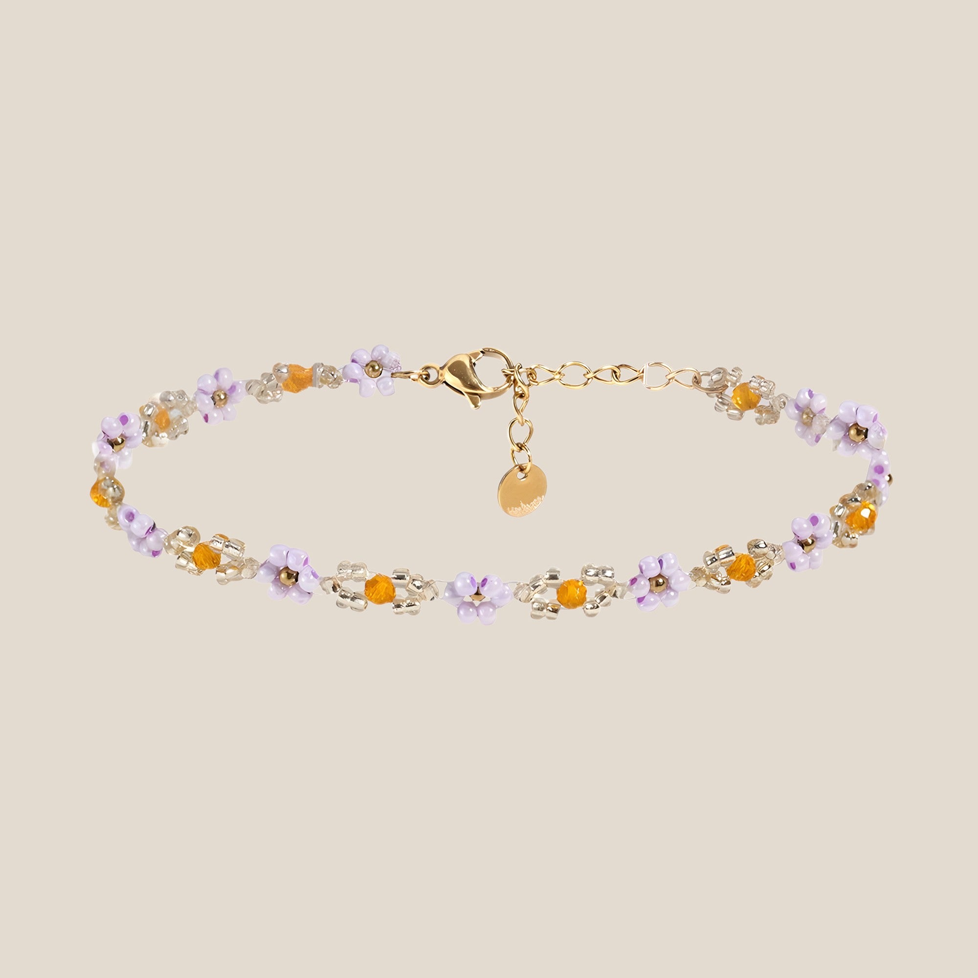 Monochrome Color Flower With Beads Deco Summer Fußkette