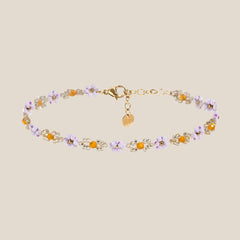 Monochrome Color Flower With Beads Deco Summer Fußkette