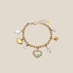Diamond Pearl Heart And Star Armband