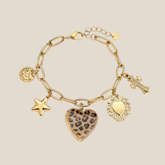 Leopard Heart With Star And Cross Armband