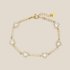 Diamond Hearts And Line Chain Armband