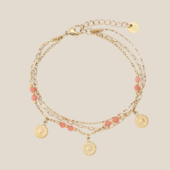 Triple Line Nature Stone With Multi Flower Armkette