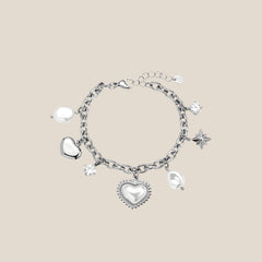 Diamond Pearl Heart And Star Armband