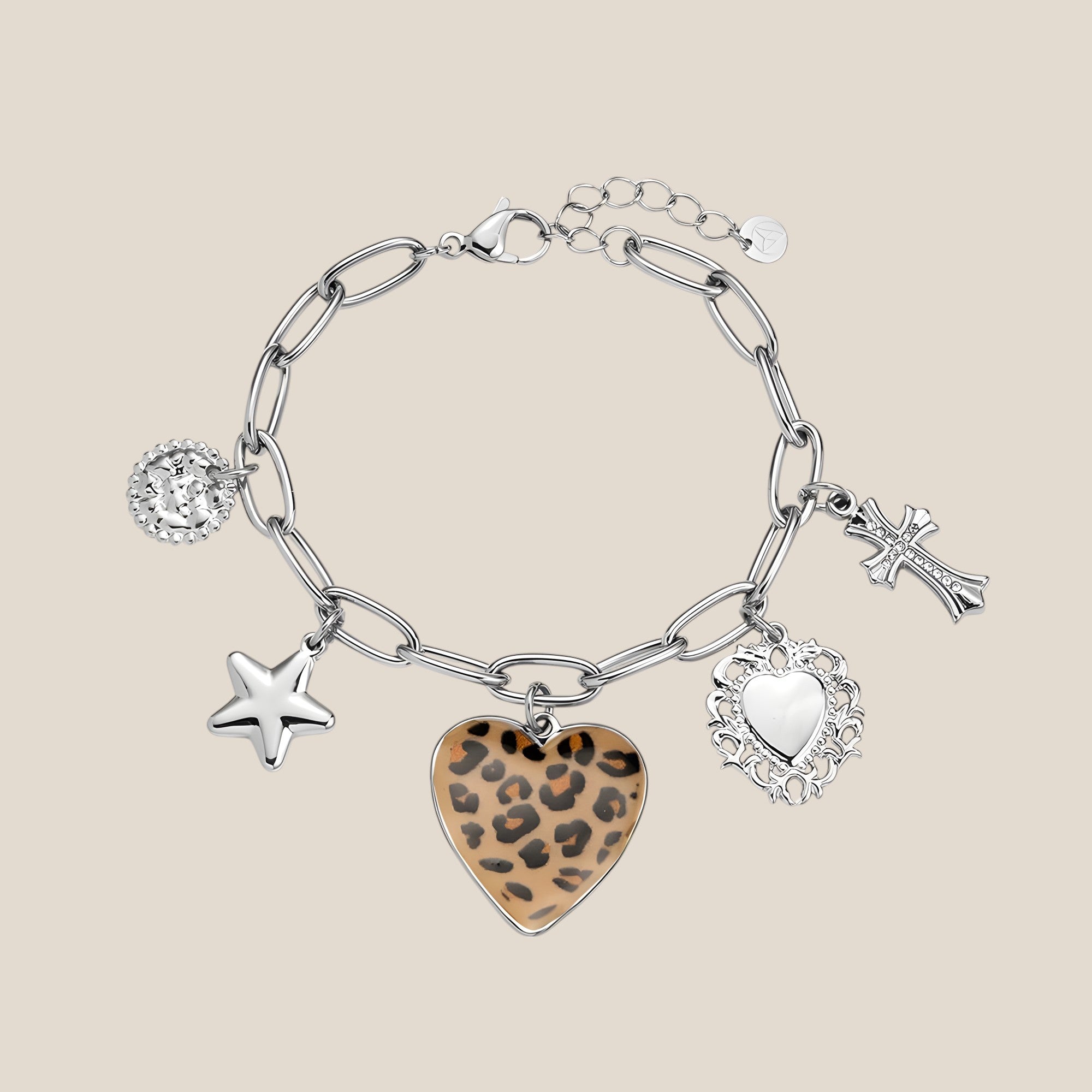 Leopard Heart With Star And Cross Armband